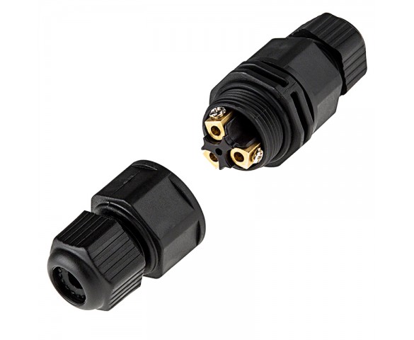 IP65 Waterproof Cable-to-Cable Screw Locking Wire Connector - 3 Pin