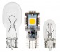 194 LED Bulb w/ Socket - 5 SMD LED - Miniature Wedge Retrofit: Profile View with Size Comparison to Incandescent Bulb