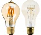 LED Filament Bulb - Gold Tint Victorian Style A19 LED Bulb with 7 Watt Filament LED - Dimmable: Profile View With Size Comparison To Incandescent Filament Bulbs