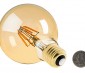 LED Filament Bulb - Gold Tint G30 LED Bulb with 6 Watt Filament LED - Dimmable: Back View With Size Comparison 