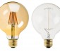 LED Filament Bulb - Gold Tint G30 LED Bulb with 6 Watt Filament LED - Dimmable: Profile View With Size Comparison To Incandescent Filament Bulb