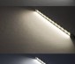 LED Linear Light Bar Fixture: On Showing Beam Pattern In Natural White (Top), Warm White (Center), And Cool White (Bottom).