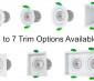 Modular Downlight Trim Options for RLFM series LED Recessed Light Engines 7 Options Available: Deep Round, Aimable Round, Aimable Round, Deep Square, Aimable Square, Aimable Sqaure, Double Square.