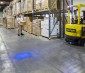 Blue LED Safety Light w/ Square Beam Pattern: Installed on Forklift in Warehouse