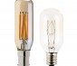 LED Vintage Light Bulb - Radio Style T8 LED Bulb w/ Gold Tint - Filament LED - Dimmable: Profile View With Size Comparison To Incandescent Bulb