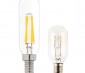 LED Vintage Light Bulb - Radio Style T8 Candelabra LED Bulb w/ Filament LED - Dimmable: Profile View With Size Comparison To Incandescent Bulb