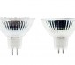 Color-Changing MR16 LED Bulb - 30 LED Spotlight Bi-Pin Bulb: Profile View with Size Comparison to Incandescent Bulb (on right)