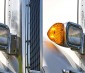 Triangle LED Turn Signal Light for Peterbilt 379 Trucks: Installed on White Semi Tractor Trailer, Shown Off & On 