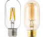 LED Vintage Light Bulb - T14 Shape - Radio Style LED Bulb with Filament LED: Profile View with Size Comparison to Incandescent Bulb